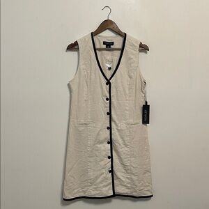 Rachel Zoe Cream Sleeveless Button-Down Linen Dress MEDIUM